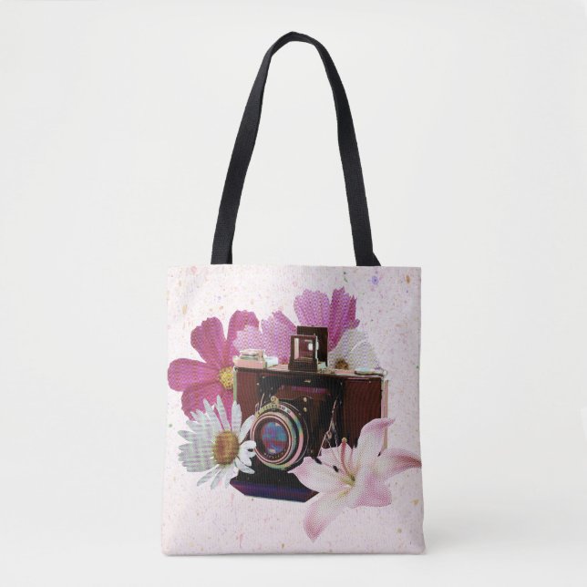 Bolsa Tote Câmera do vintage com flores (Frente)