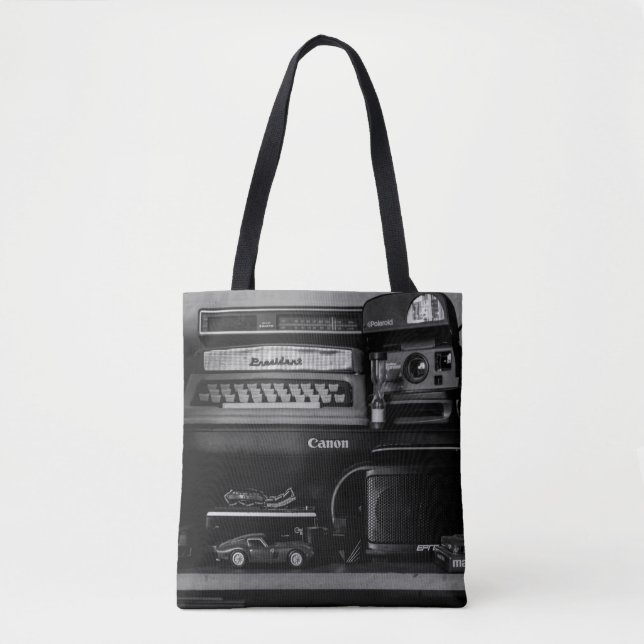 BOLSA TOTE CÂMERA PRETA E BRANCA DE VINTAGEM (Frente)