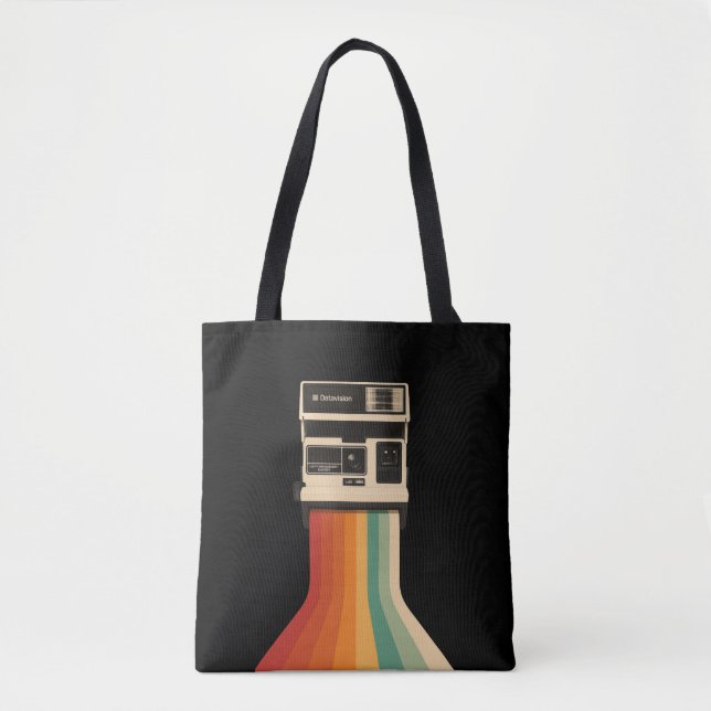 Bolsa Tote Câmera Retro com Impressão de Arco-íris (Frente)