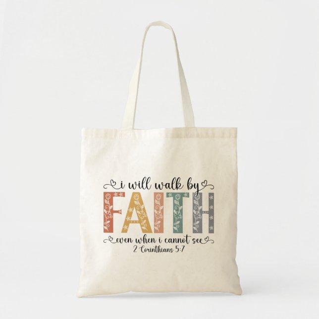 Bolsa Tote Caminhada Cristã Boho Versículo Bíblico Floral (Frente)