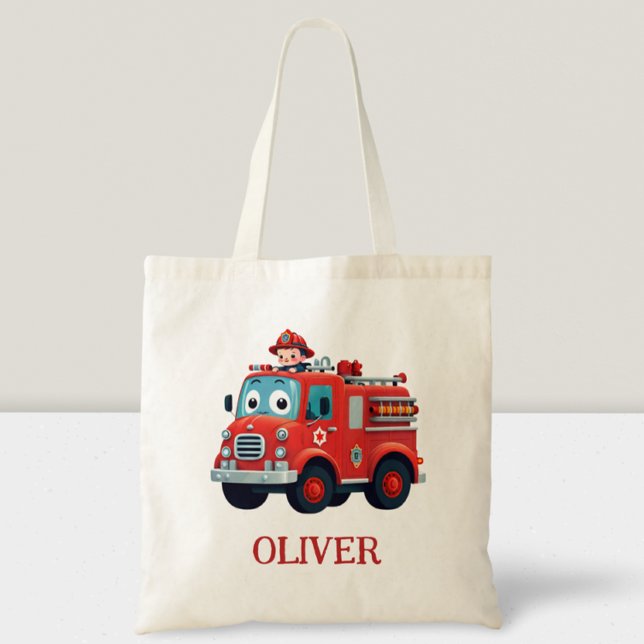 Bolsa Tote Caminhão de Bombeiros e Bombeiro Fofo (Criador carregado)