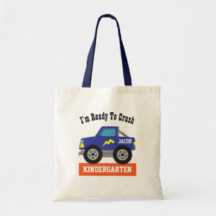 Bolsa Tote Caminhão de Corrida Azul Esmaga Meninos do Jardim
