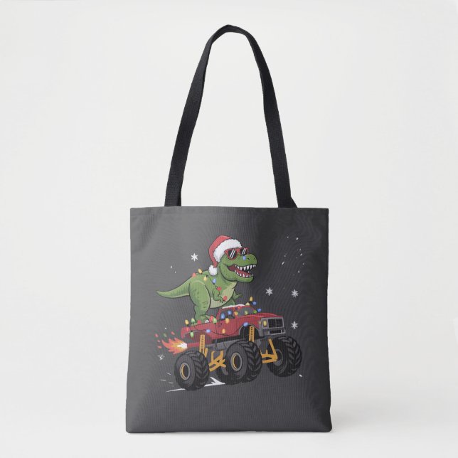 Bolsa Tote Caminhão de Natal do Dinossauro T-Rex (Frente)