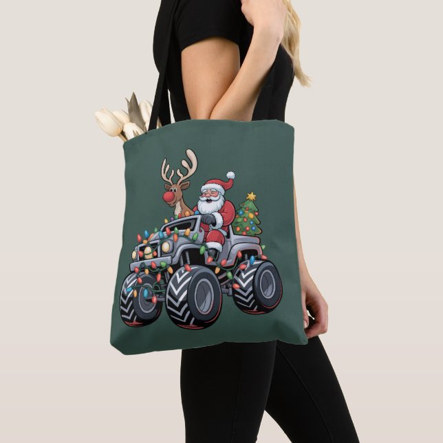 Bolsa Tote Caminhão Monstro Natal Papai Noel Feriado Crianças (Close Up)