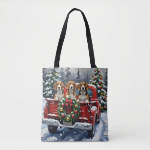 Bolsa Tote Caminhão Vermelho de Natal Beagle Festa