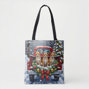 Bolsa Tote Caminhão Vermelho de Natal Chihuahua Férias
