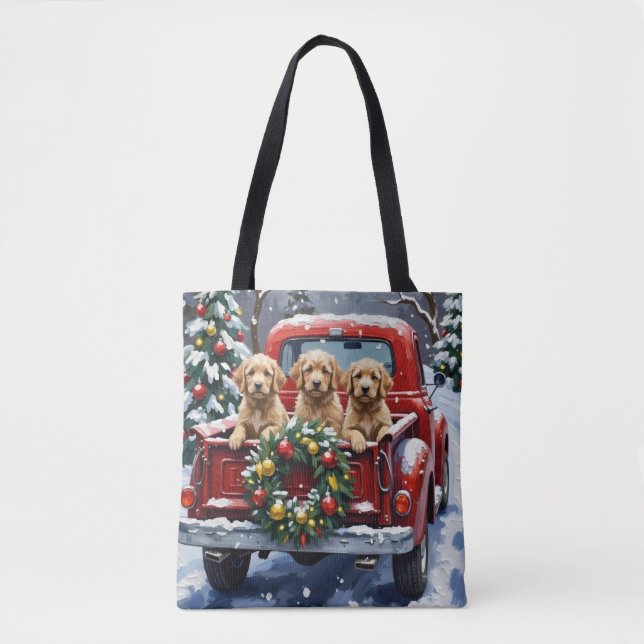Bolsa Tote Caminhão Vermelho de Natal Cockapoo Feriado (Frente)