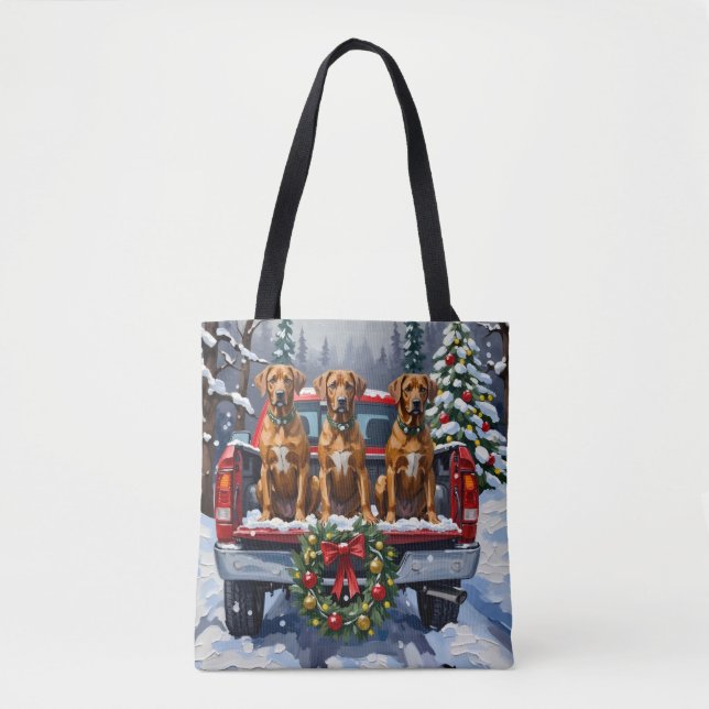 Bolsa Tote Caminhão Vermelho de Natal do Rhodesian Ridgeback  (Frente)