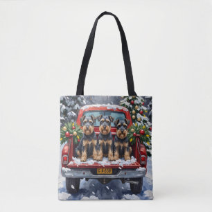 Bolsa Tote Caminhão Vermelho de Natal Schnauzer Férias