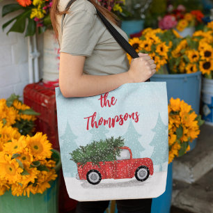 Bolsa Tote Caminhão Vermelho Personalizado do Script de Natal