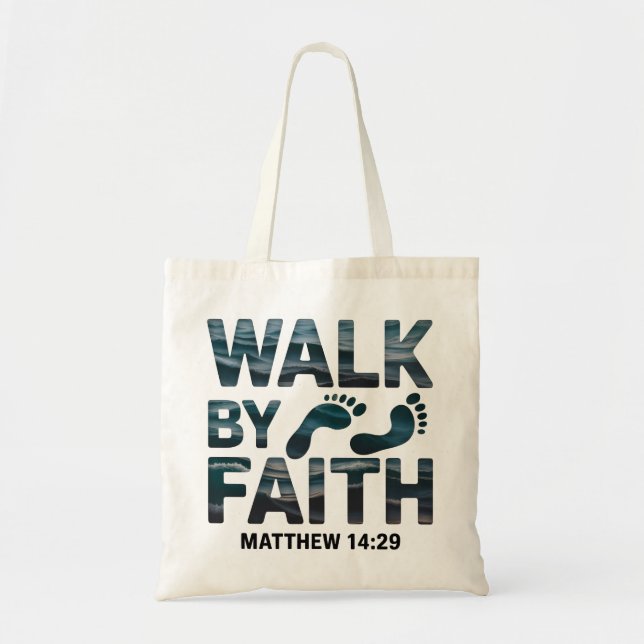Bolsa Tote Caminhar Pela Fé Cristã Oceano  (Frente)