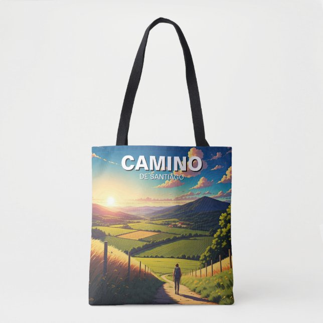Bolsa Tote Camino de Santiago Hiker Caminhando Sunset (Frente)