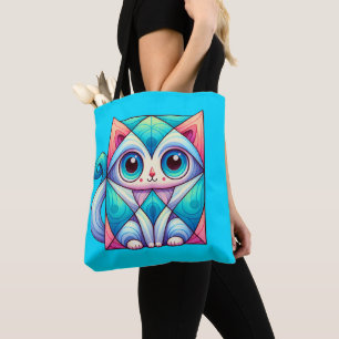 Bolsa Tote Camisa de Ilustração Quadrada de Gato, Gato com Ol