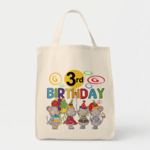 Bolsa Tote Camisas de aniversário de 3 anos de ratos e presen
