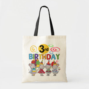 Bolsa Tote Camisas de aniversário de 3 anos de ratos e presen