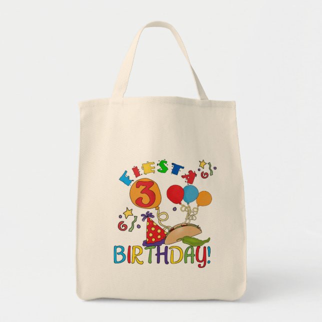 Bolsa Tote Camisas de aniversário de 3 anos Fiesta e presente (Frente)