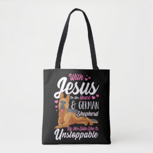 Bolsa Tote Camisas De german shepherd Para Mulheres Com Jesus