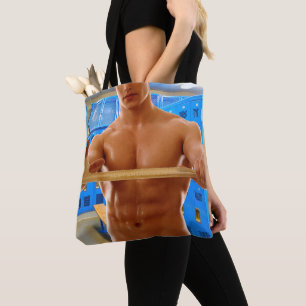 Bolsa Tote CamisaSlipperyJoe do homem musculoso sem abs peito