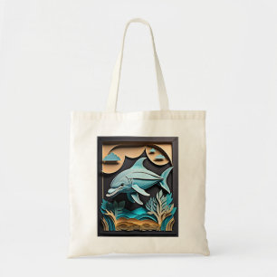 Bolsa Tote Camiseta com design de golfinho em arte de papel 3