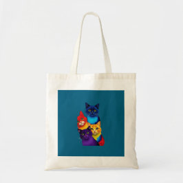 Bolsa Tote camiseta com rostos de gato vívidos - perfeita par