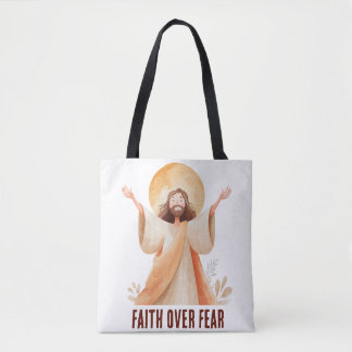 Bolsa Tote Camiseta Cristã Jesus Fé Sobre Medo
