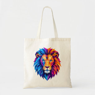 Bolsa Tote Camiseta de Arte de Leão Geométrico Vibrante