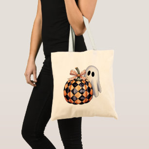 Bolsa Tote Camiseta de Dia das Bruxas, Checkere, Ghost Cute P