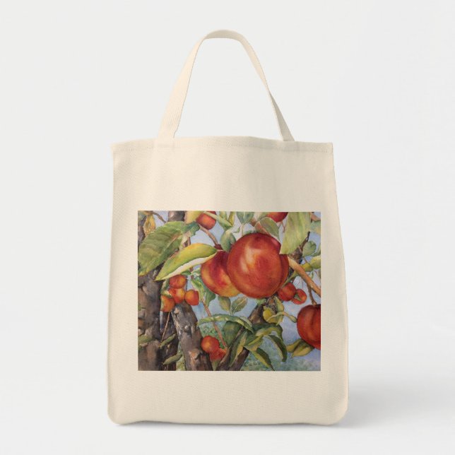 Bolsa Tote Camiseta de Fruta do Pomar de Pêssego de Aquarela (Frente)