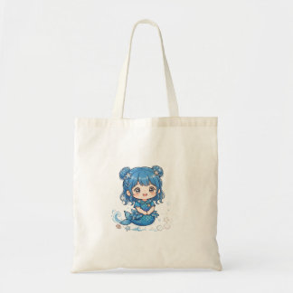 Bolsa Tote Camiseta de Menina Sereia do Oceano Azul Fofo - Ka