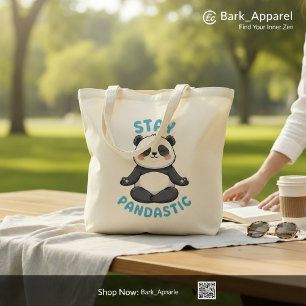 Bolsa Tote Camiseta Ficar Pandástico, Meditação Panda Engraça