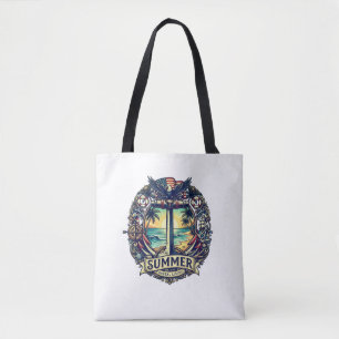 Bolsa Tote Camiseta Gráfica de Praia Tropical Vibes de Verão
