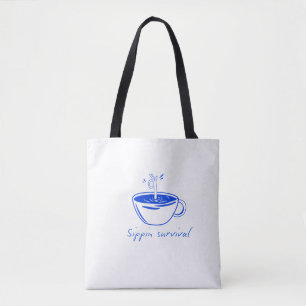 Bolsa Tote Camiseta Gráfica Minimalista de Café "Sippin Survi