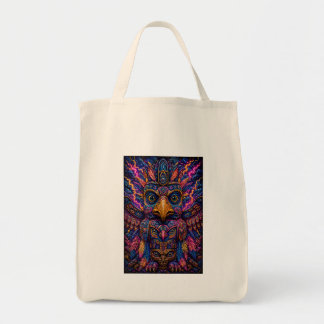 Bolsa Tote Camiseta Masculina de Arte Totem de Coruja Psicodé