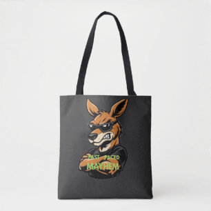 Bolsa Tote Camiseta Preta de Algodão com Estampa de Canguru L