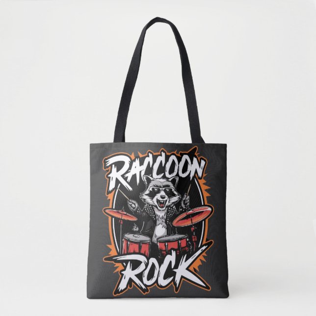 Bolsa Tote Camiseta Raccoon Rock - Design Engraçado Raccoon C (Frente)