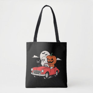 Bolsa Tote Camiseta Retro de Halloween Fantasma Dirigindo Car