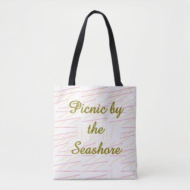 Bolsa Tote Camiseta Trem Picnic à Beira-Mar (Frente)