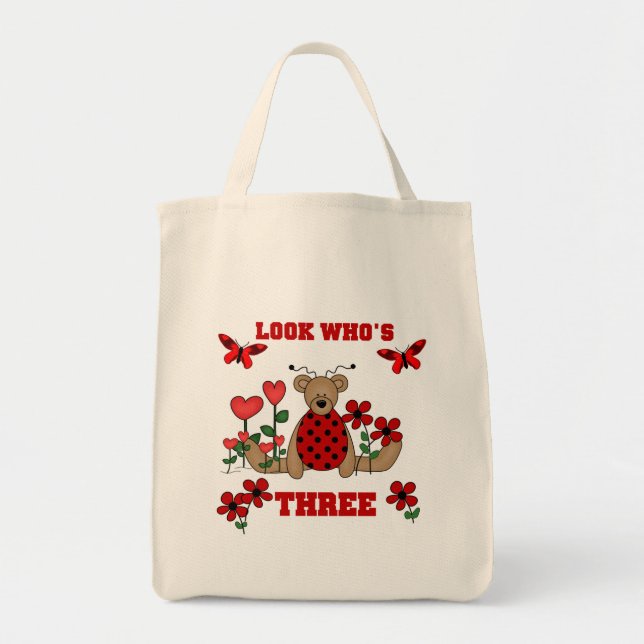 Bolsa Tote Camisetas de aniversário de 3 anos do Bear Ladybug (Frente)
