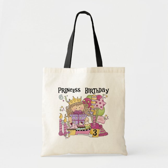 Bolsa Tote Camisetas e presentes da Princesa aniversário de 3 (Frente)