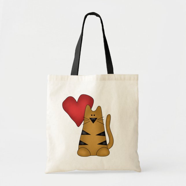Bolsa Tote Camisetas e presentes de coração e de gatos riscad (Frente)
