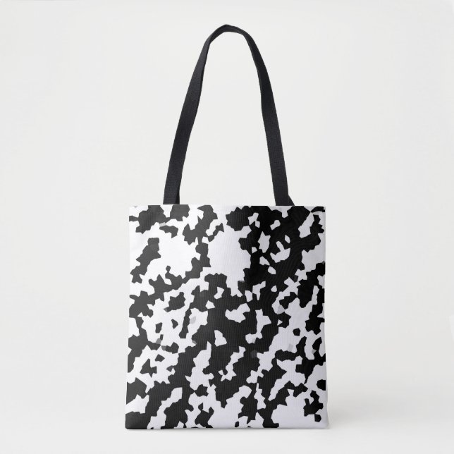 Bolsa Tote Camo Abstrato Mosaico Preto e Branco Irregular (Frente)