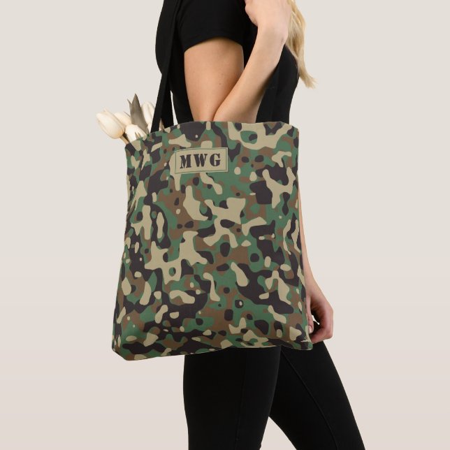 Bolsa Tote Camo camuflage padrão monograma iniciais (Close Up)