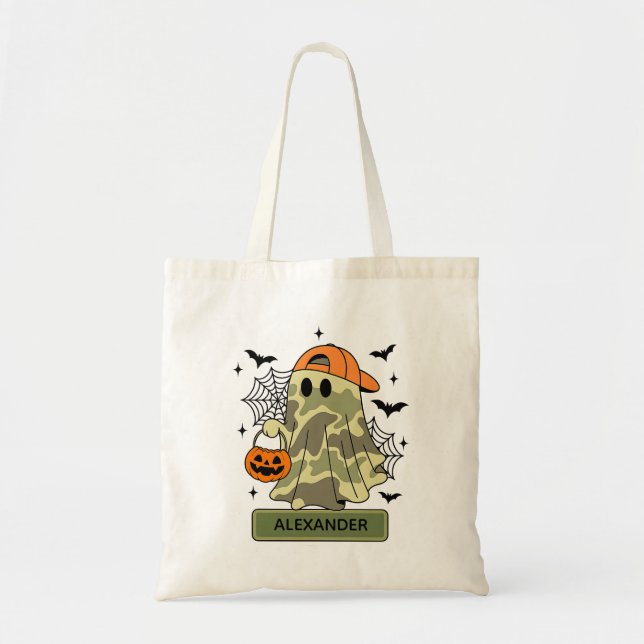 Bolsa Tote Camouflage Boy Ghost Halloween Trick ou Treche (Frente)