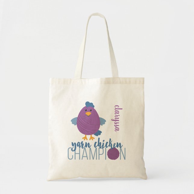 Bolsa Tote Campeão de Frango Azul e Púrpura (Frente)
