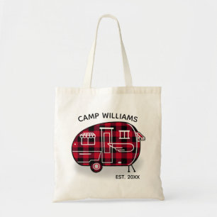 Bolsa Tote Camper Rustic Red Buffalo Xadrez Monograma Nome