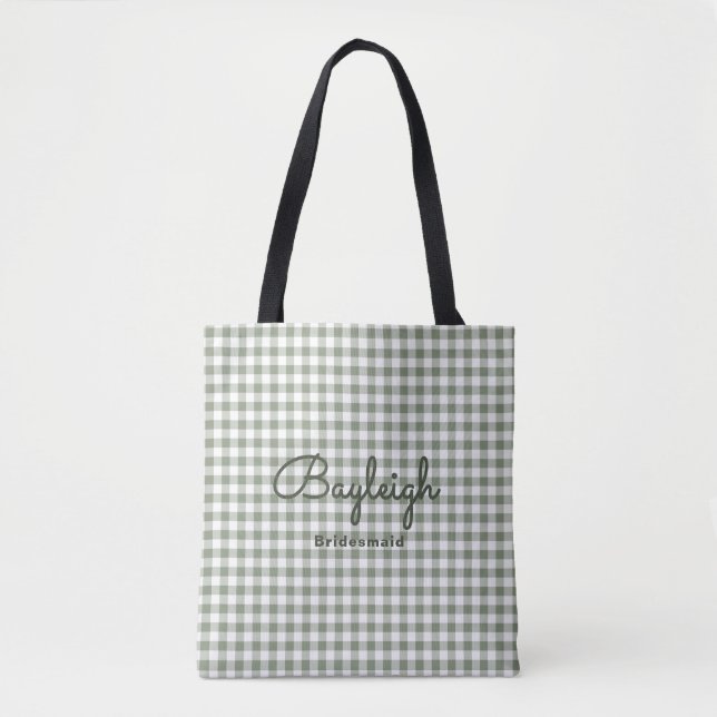 Bolsa Tote Camping Green Checkered Bridesmaid (Frente)