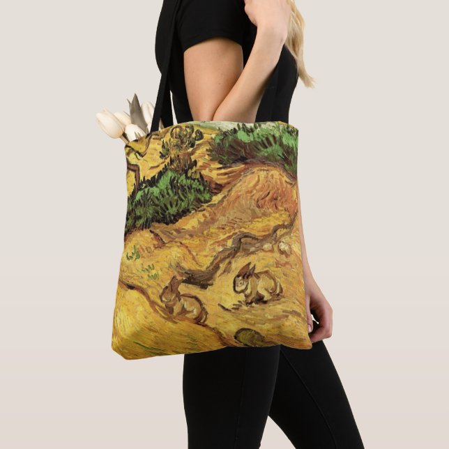 Bolsa Tote Campo com dois coelhos por Vincent van Gogh (Close Up)