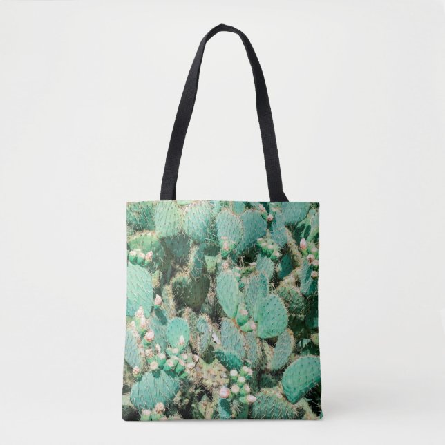 Bolsa Tote Campo de cacto, cacto de pera picante, coluna de c (Frente)
