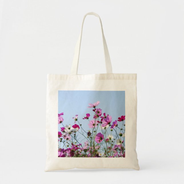 Bolsa Tote Campo de flores silvestres rosa e roxo (Frente)