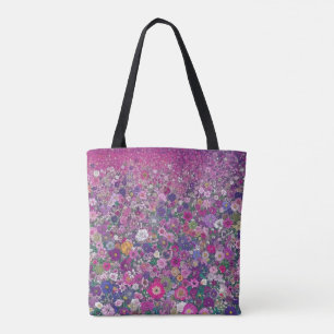 Bolsa Tote Campo de Flores Silvestres Rosa e Roxo